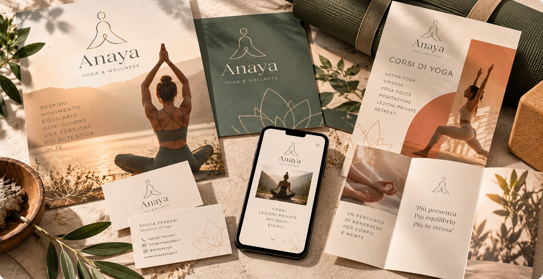 Materiali grafici coordinati per istruttrice di yoga