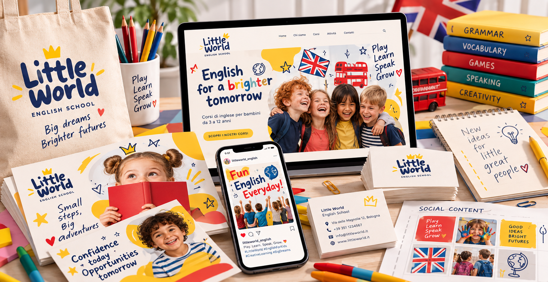 Contenuti creativi per scuola di inglese per bambini