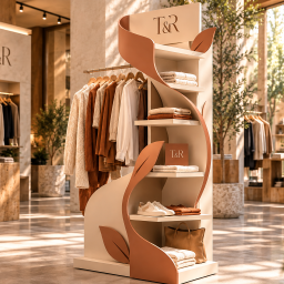 Espositore da terra personalizzato T&R per abbigliamento e accessori